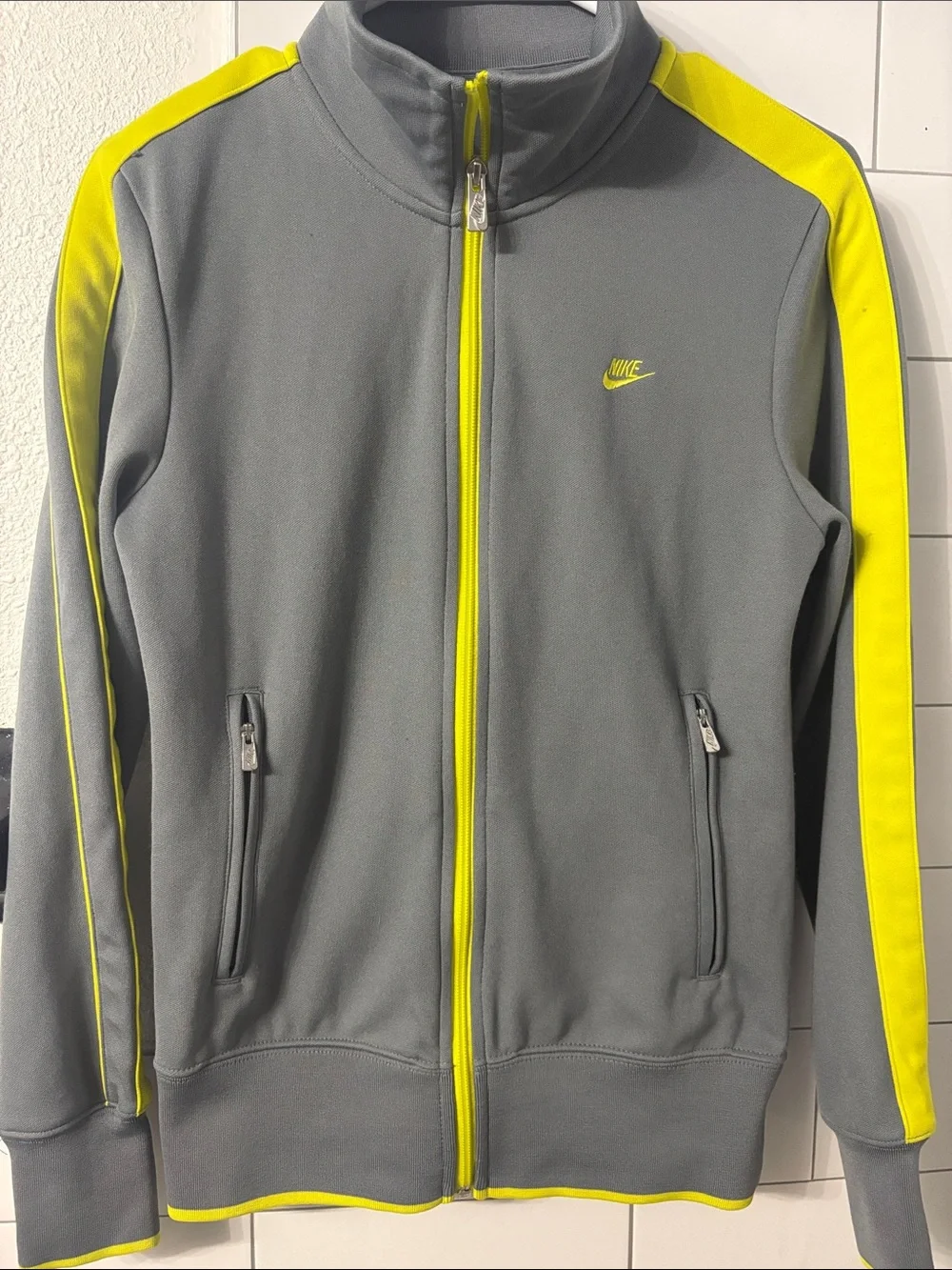 Nike Grey Jacket with Neon Yellow Accents - Kids